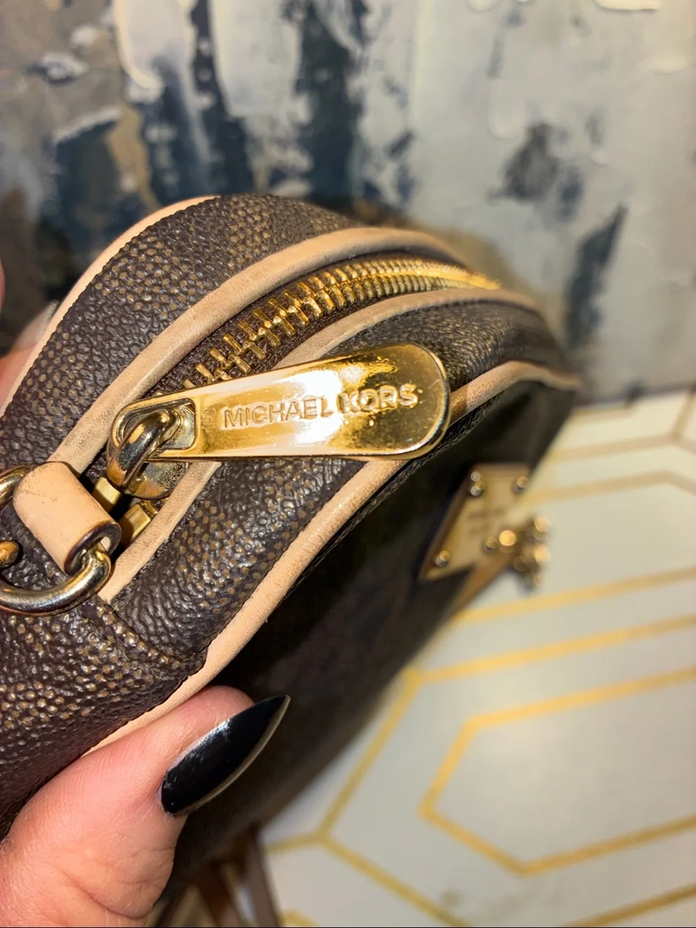 Genuine Michael Kors Brown and Beige MK Signature Crossbody Bag